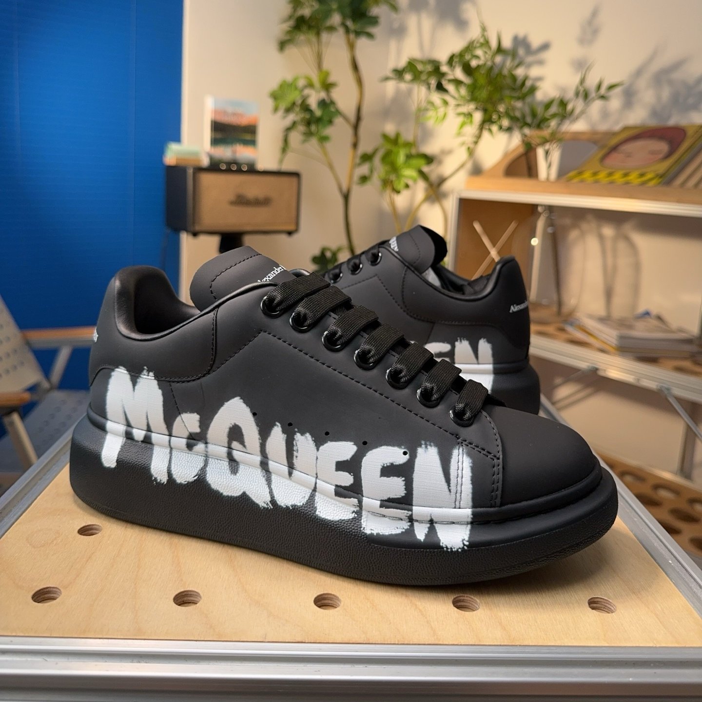 Alexander McQueen Graffiti-print Oversized Sneakers Black - HouseofKickz