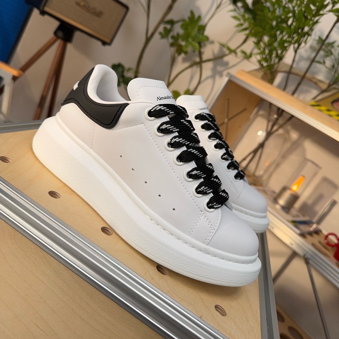 Alexander McQueen Oversized Sneaker in White/Black - HouseofKickz