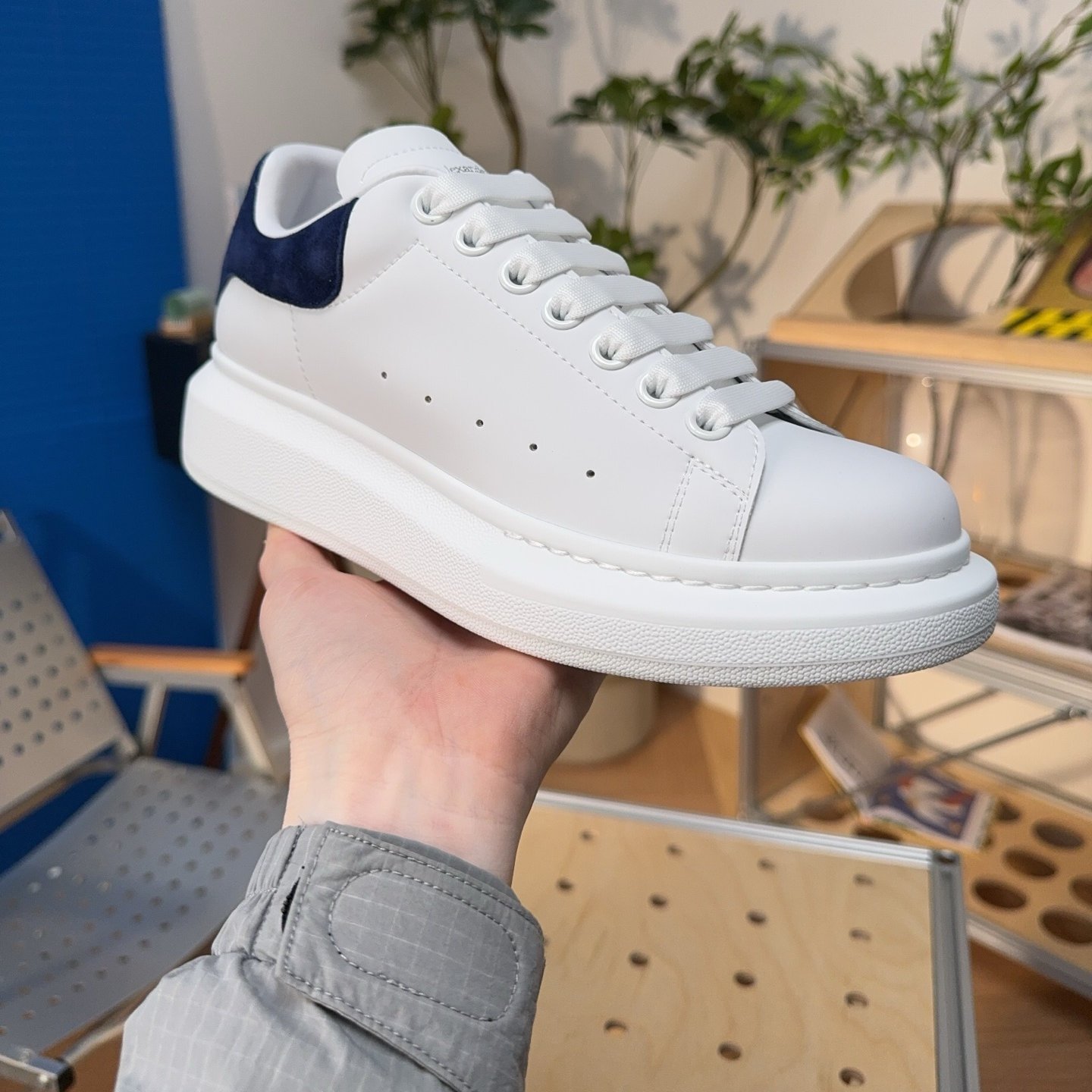 Alexander McQueen Oversized Sneaker in White Blue Grey - HouseofKickz